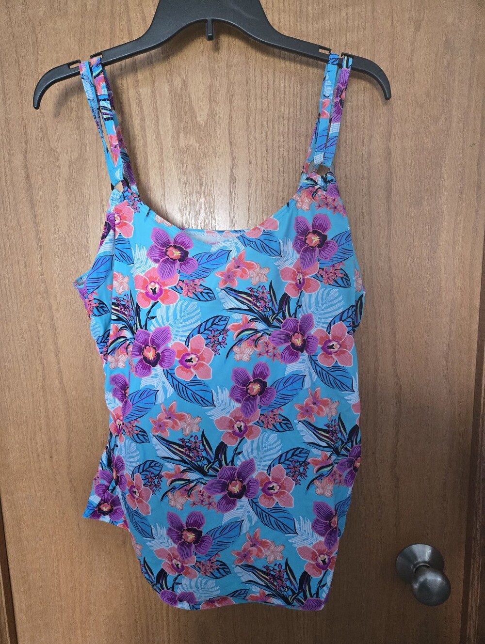 croft & barrow Blue Floral Tankini Top with Pink & Purple Flowers